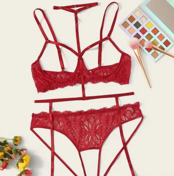 SHEIN Intimates Sleepwear New Shein 3pc Matching Womens Red